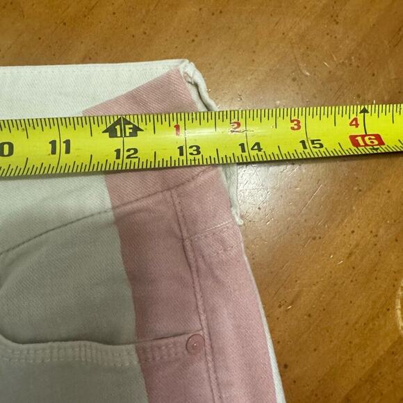 Mother Looker Ankle Fray So Far Gone Jeans Mid Rise White Pink Stripe Size 24 - Picture 12 of 15